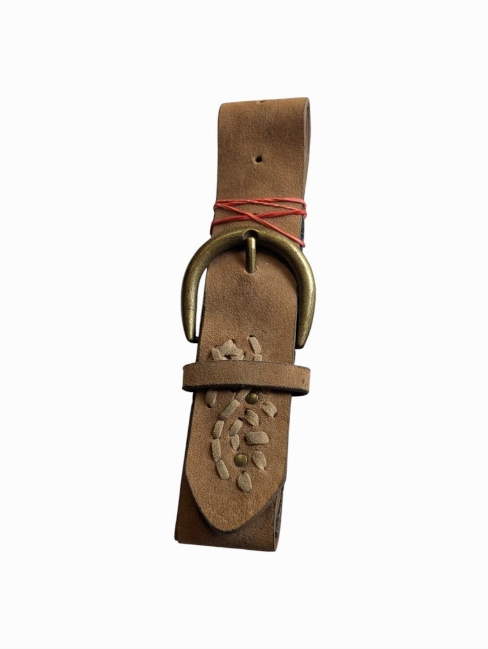 Women's Classic Brown Suede Imitation Leather Belt with Brass Buckle